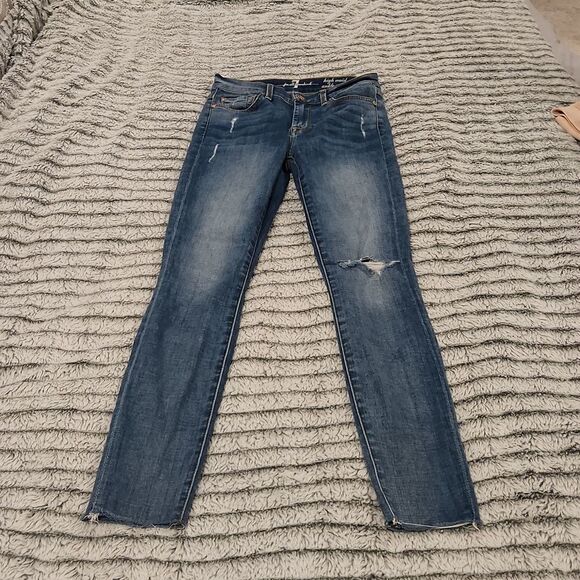 7 for all mankind high waist ankle gwenevere skinny distressed jeans size 24 - Picture 1 of 11